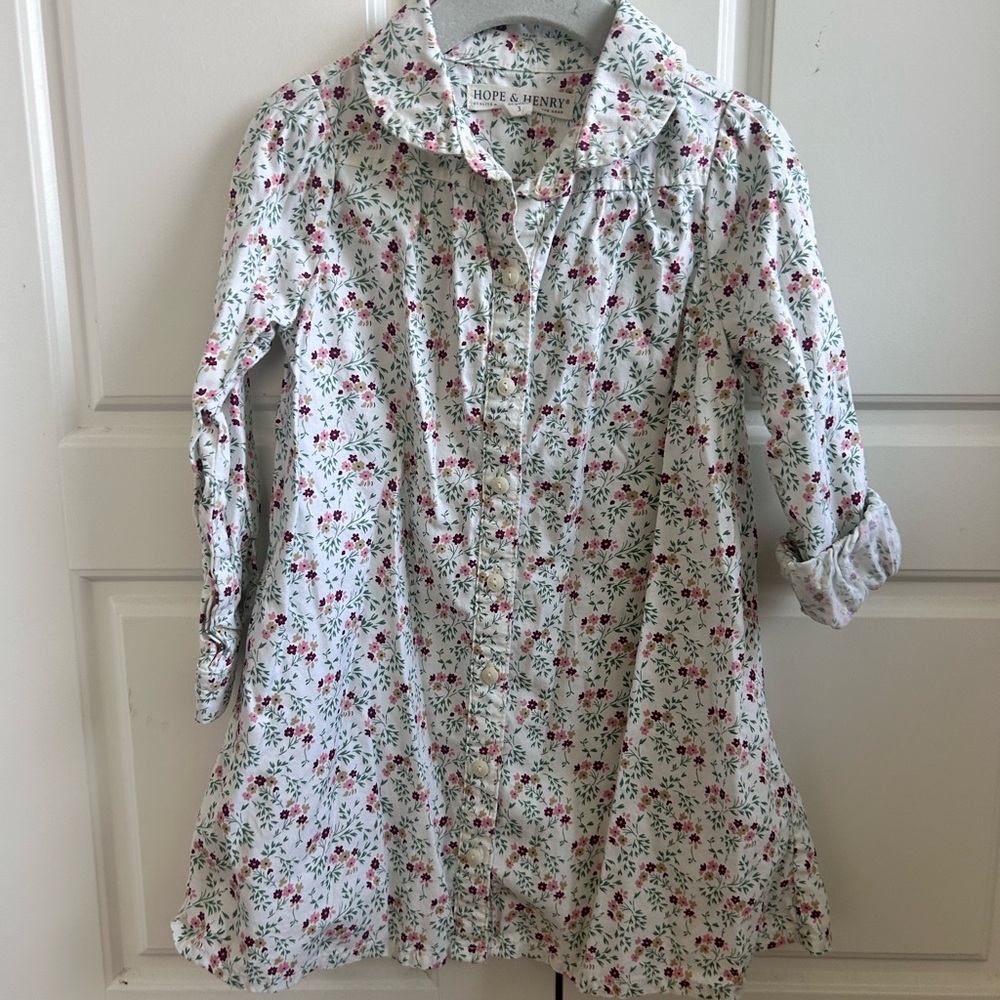 Hope & Henry Girls' White Floral Button-Front Dress